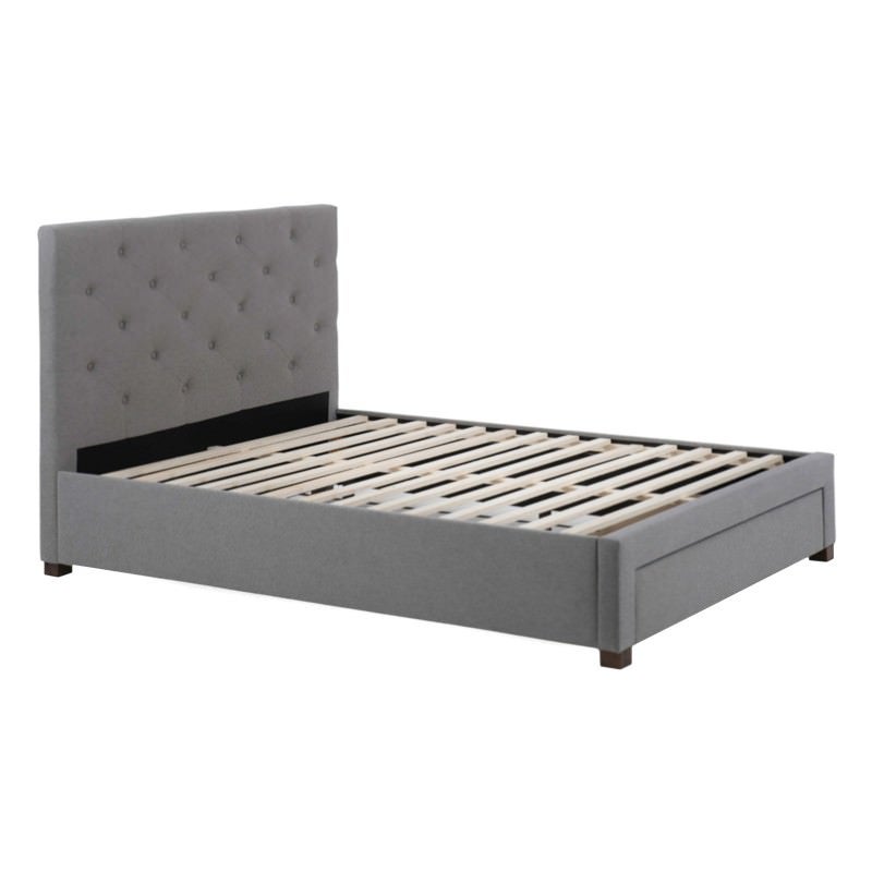 Poppy Microfibre Fabric Bed with End Drawer, Queen, Grey