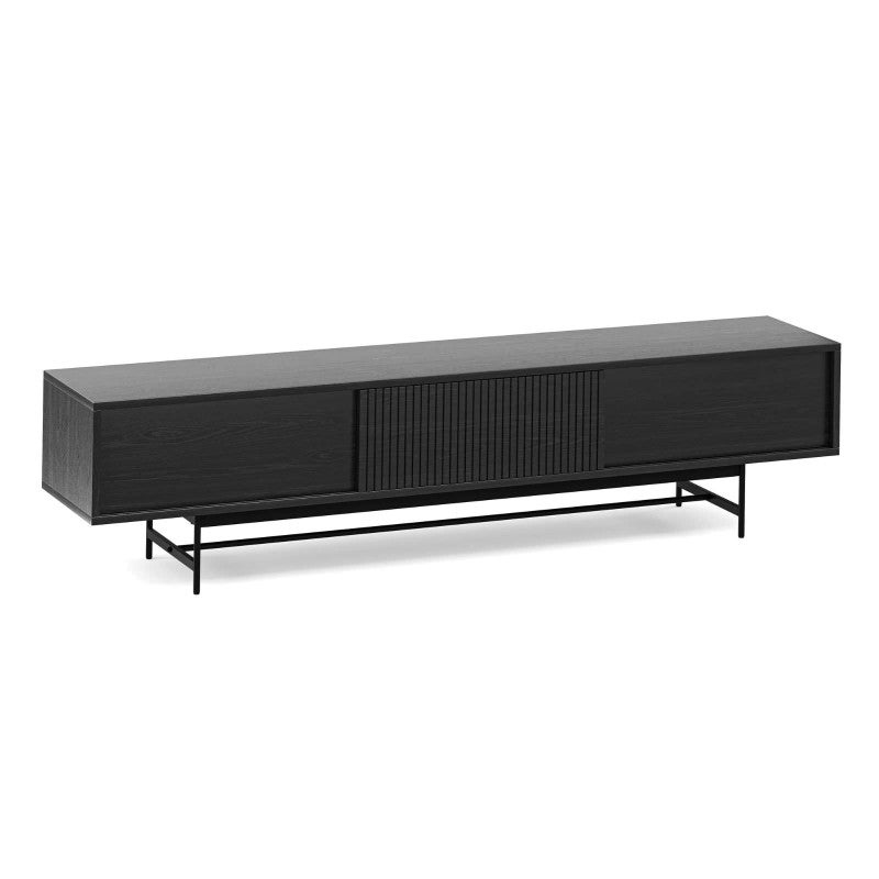 Arae American Oak Sliding Door TV Unit, 210cm, Black