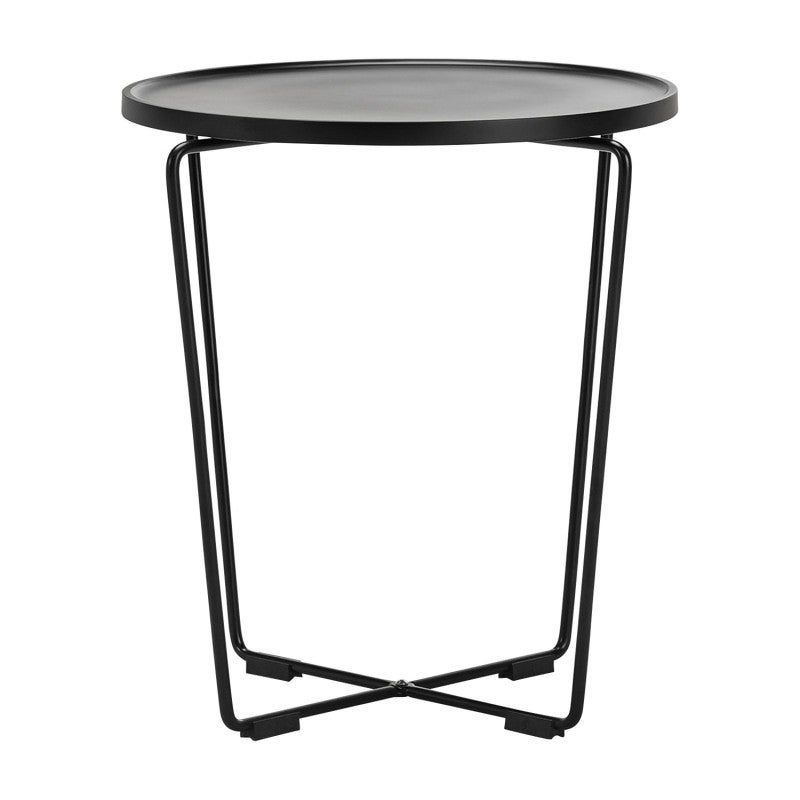 Javi Wood & Metal Round Tray Top Side Table, Black