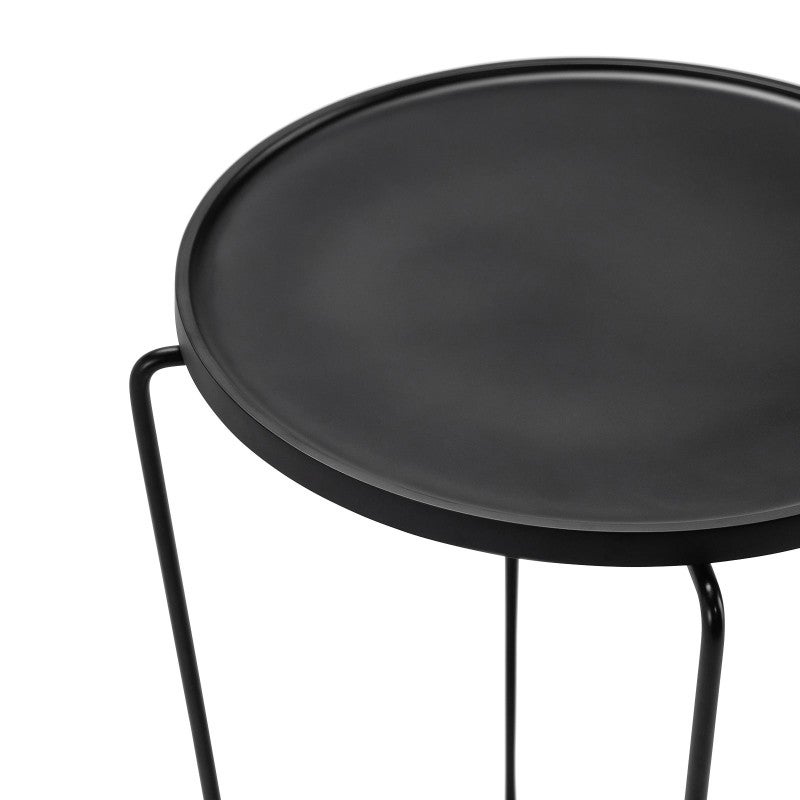Javi Wood & Metal Round Tray Top Side Table, Black