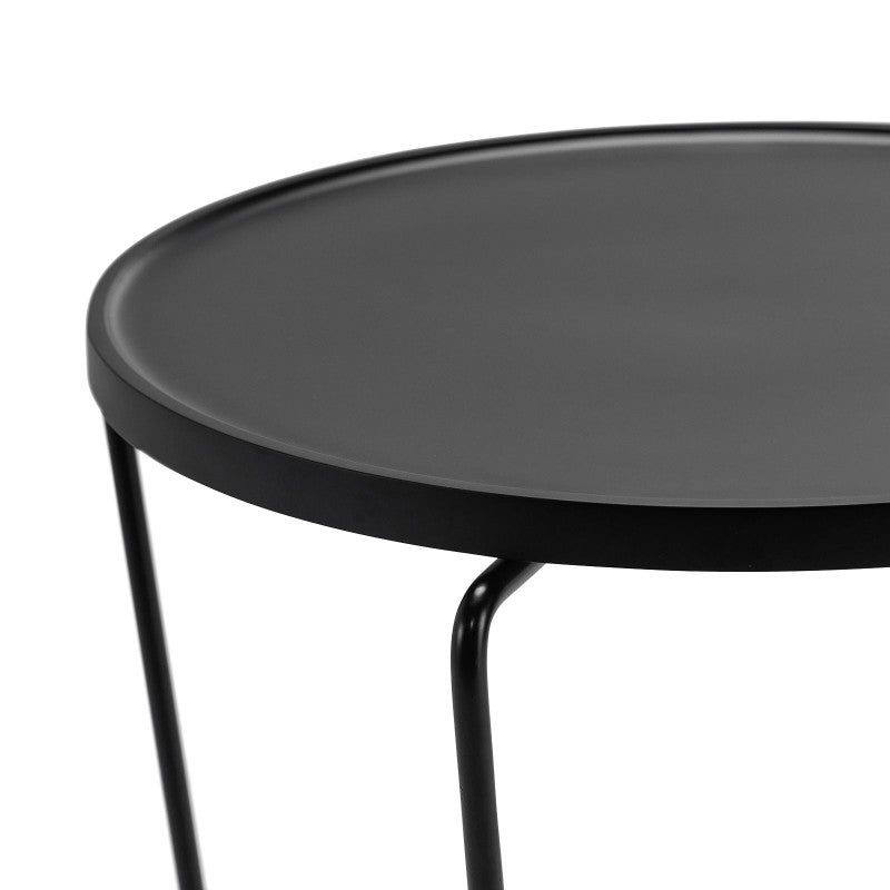 Javi Wood & Metal Round Tray Top Side Table, Black