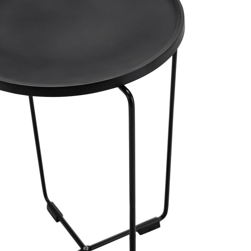 Javi Wood & Metal Round Tray Top Side Table, Black