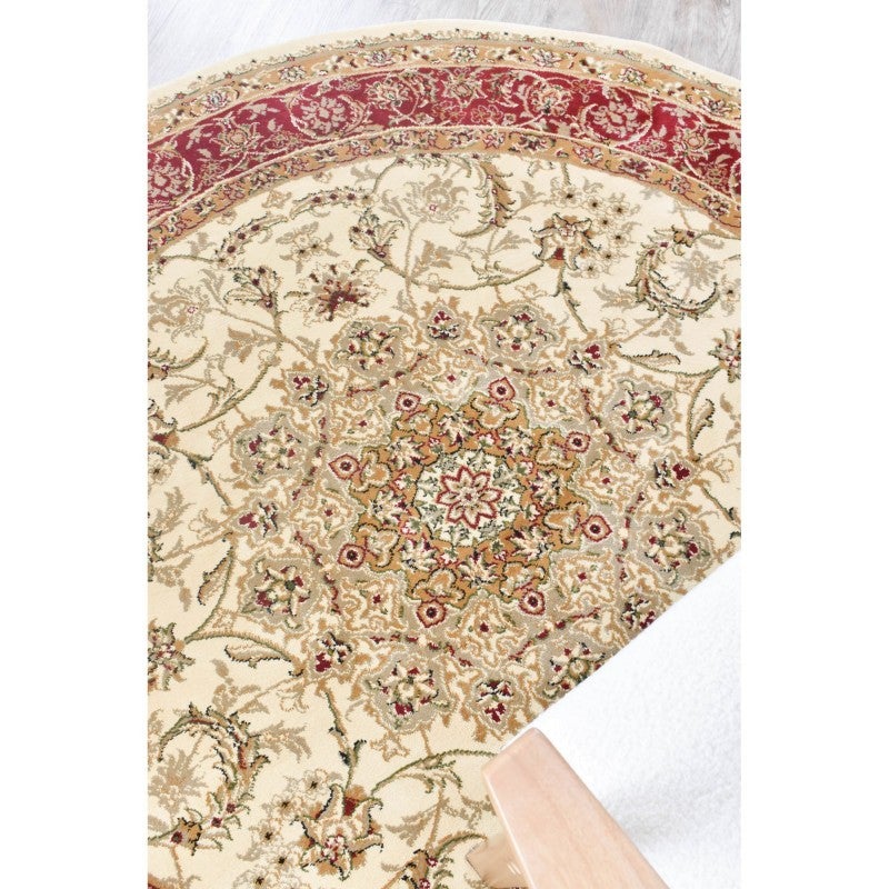 Granada No.15 Oriental Round Rug, 240cm, Cream / Red