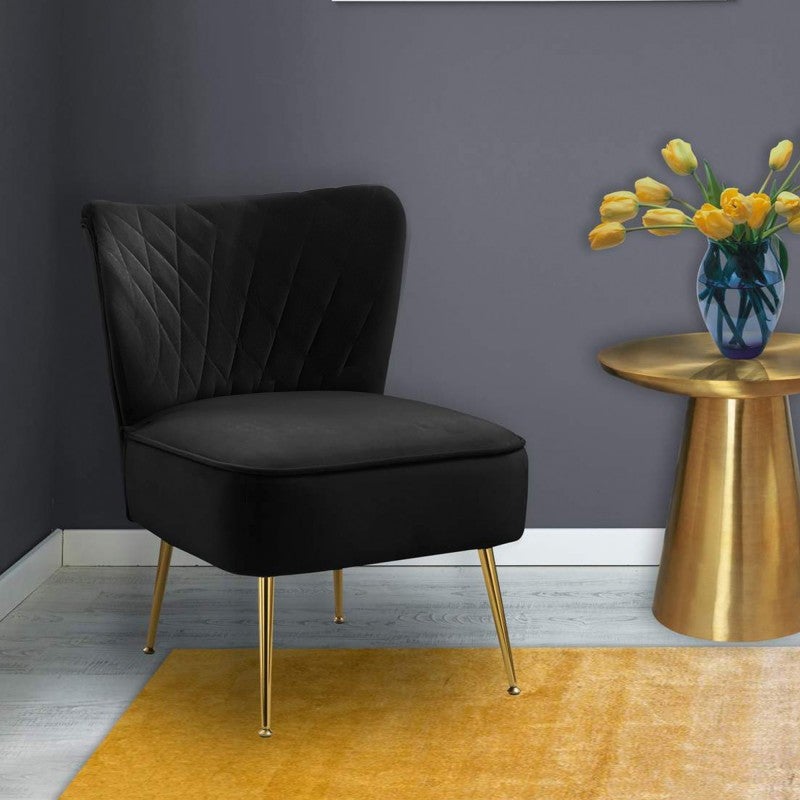 Adele Velvet Fabric Accent Lounge Chair, Black