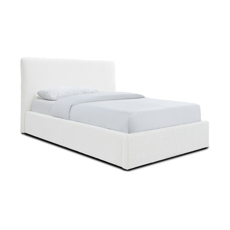 Cillian Boucle Fabric Platform Bed, King Single, White