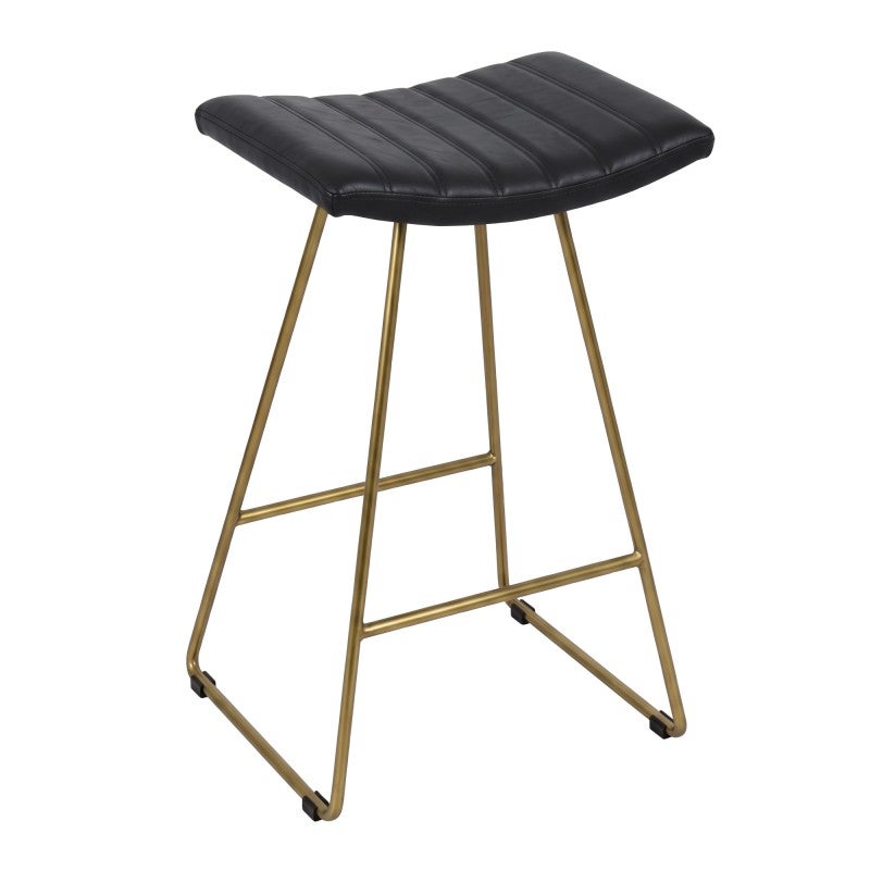 Bob PU Leather Counter Stool, Black / Brass