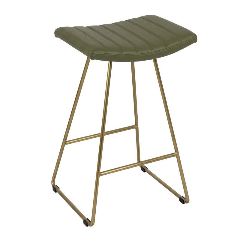 Bob PU Leather Counter Stool, Olive / Brass