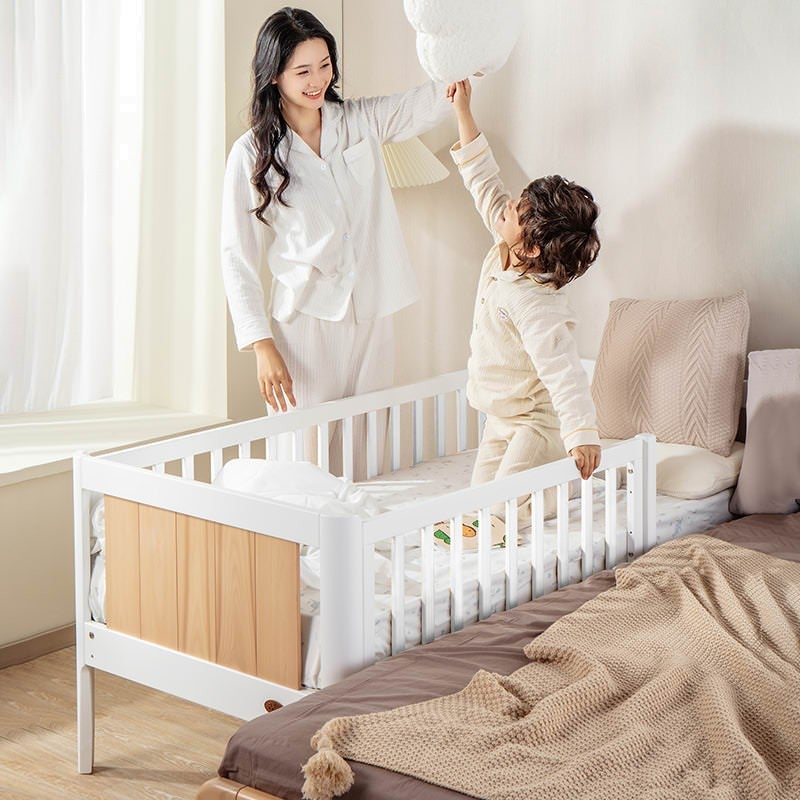 Boori Koto II Wooden Bedside Bed, Barley White / Almond