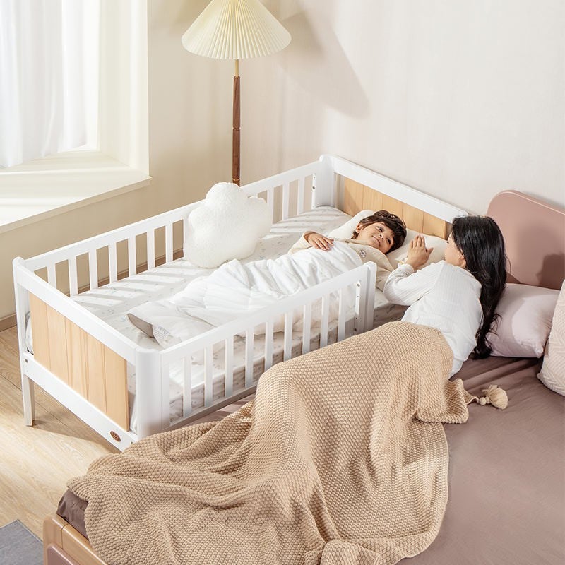 Boori Koto II Wooden Bedside Bed, Barley White / Almond