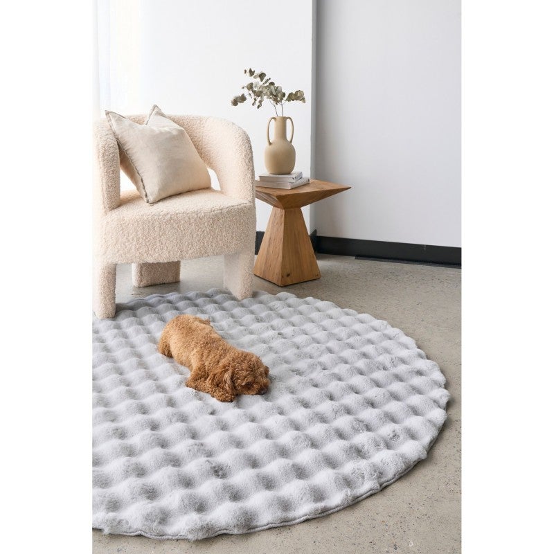Machine Washable Round Rug Bubble Modern Machine Washable Round Rug, 150cm, Silver