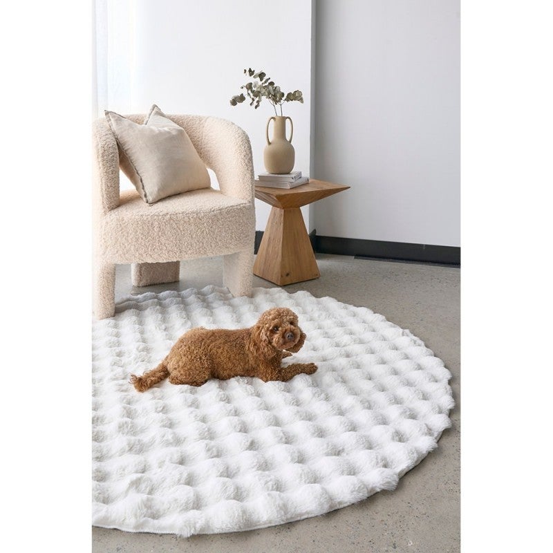 Machine Washable Round Rug Bubble Modern Machine Washable Round Rug, 200cm, White