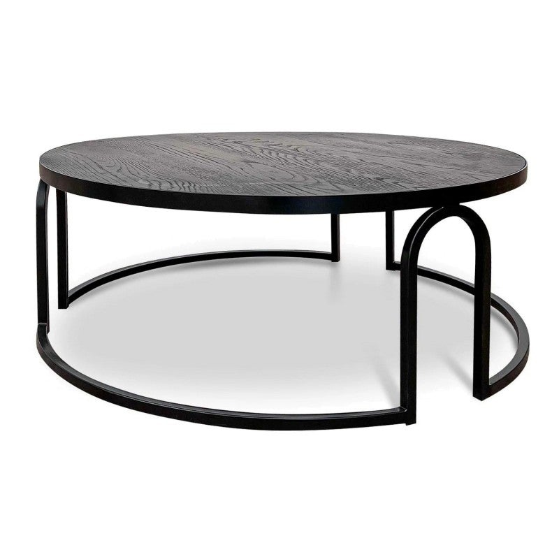 Serrano Wood & Iron Round Coffee Table, 100cm, Black