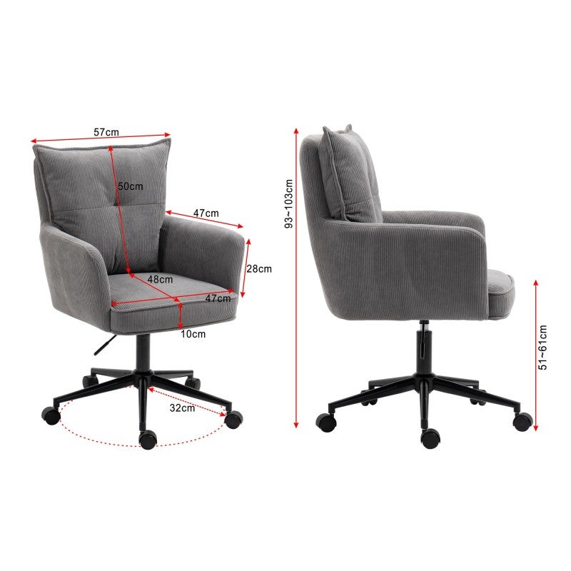Rowan Corduroy Fabric Office Chair, Grey