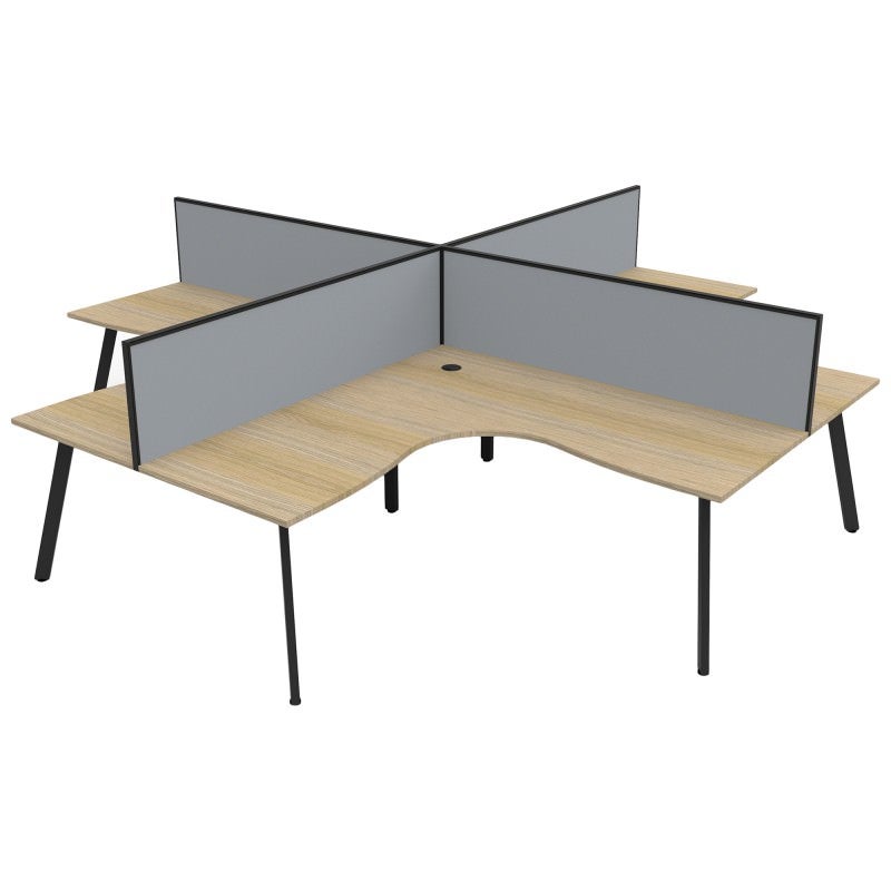 Eternity 4 Person Office Desk Pod with Screen, 360/360cm, Oak / Black