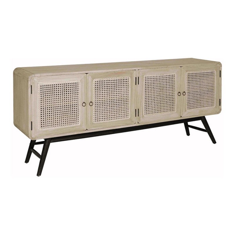 Sandro Mindi Wood & Rattan 4 Door Sideboard, 180cm, Aged Natural