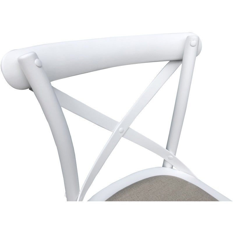 Kasan Birch Timber Cross Back Counter Stool, Linen Seat, Matt White