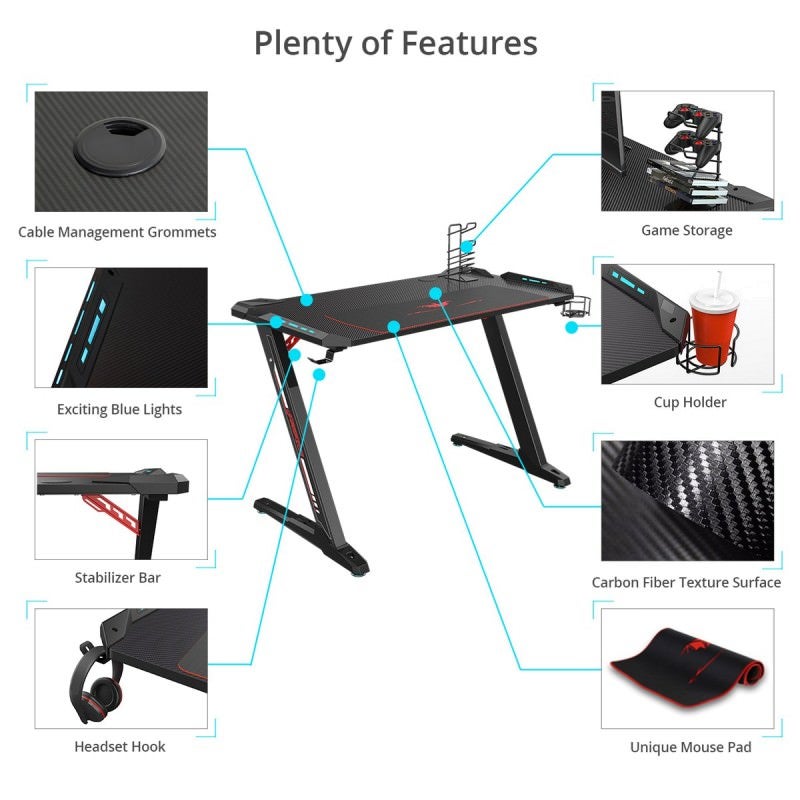 Eureka Ergonomic Z1S Gaming Desk, 113cm