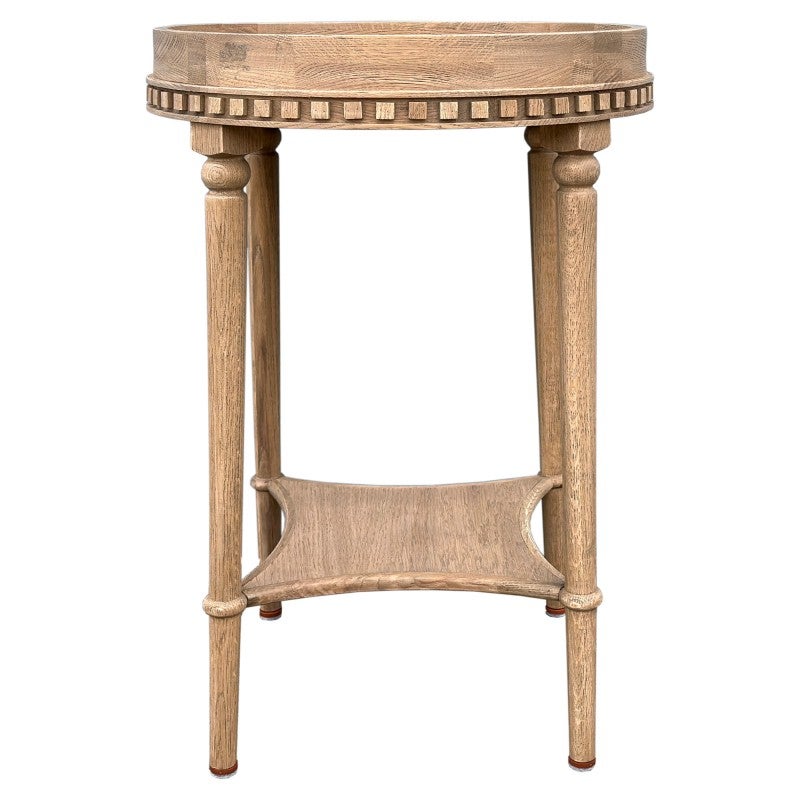 Cardin Oak Timber Round Tray Top Side Table, Weathered Oak
