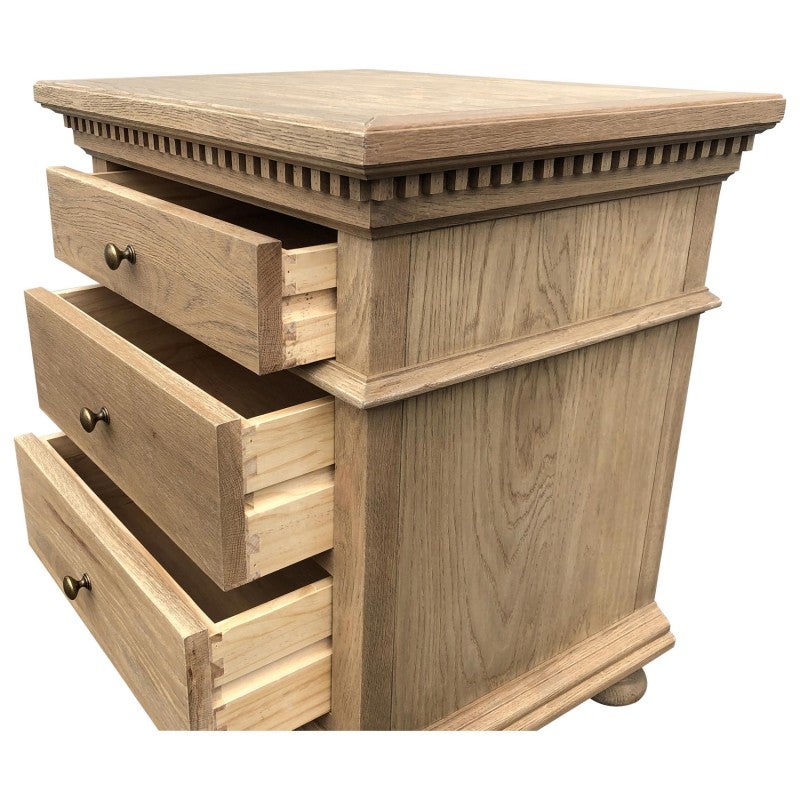 Frances Oak Timber Bedside Table, Weathered Oak