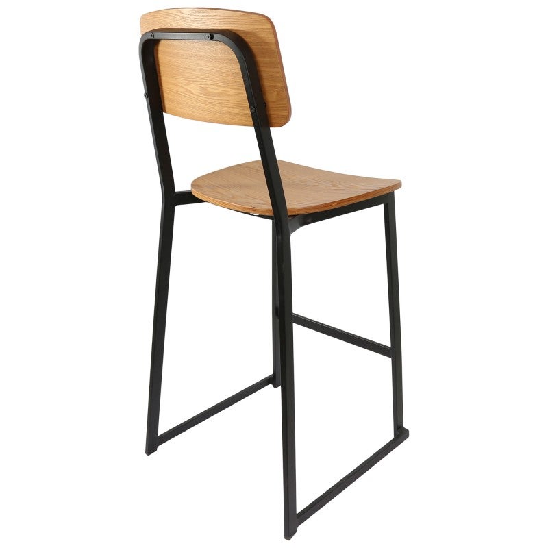 Durafurn Denver Commercial Grade Steel Bar Stool with Wooden Seat, Natural