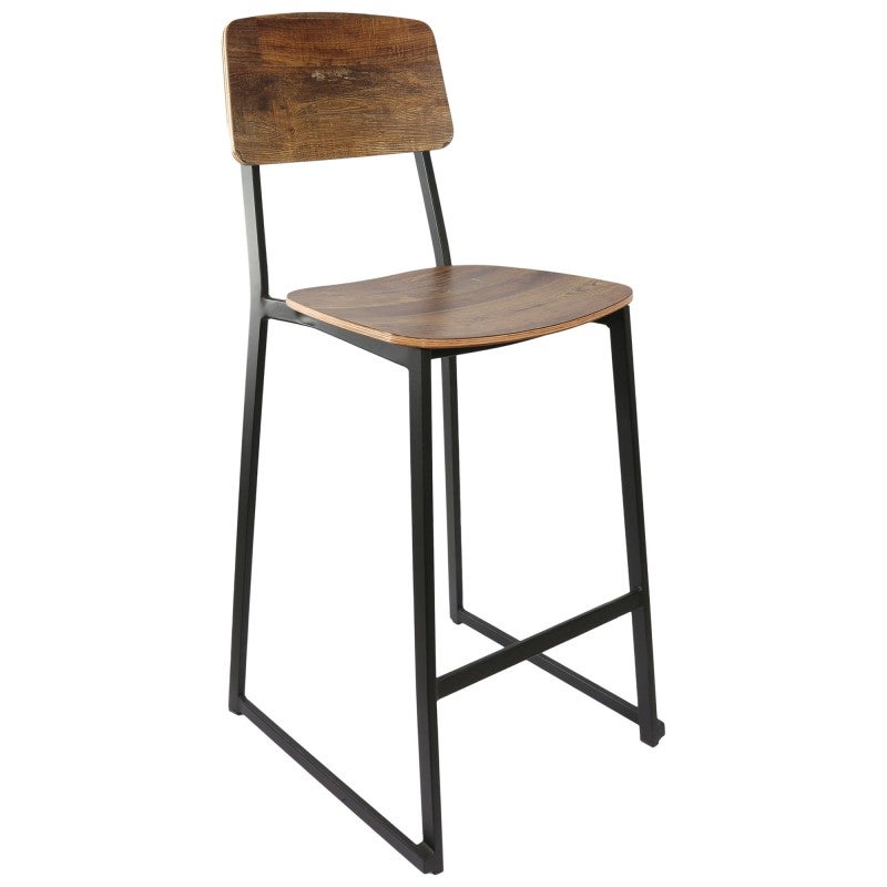 Durafurn Denver Commercial Grade Steel Bar Stool with Wooden Seat, Rustic