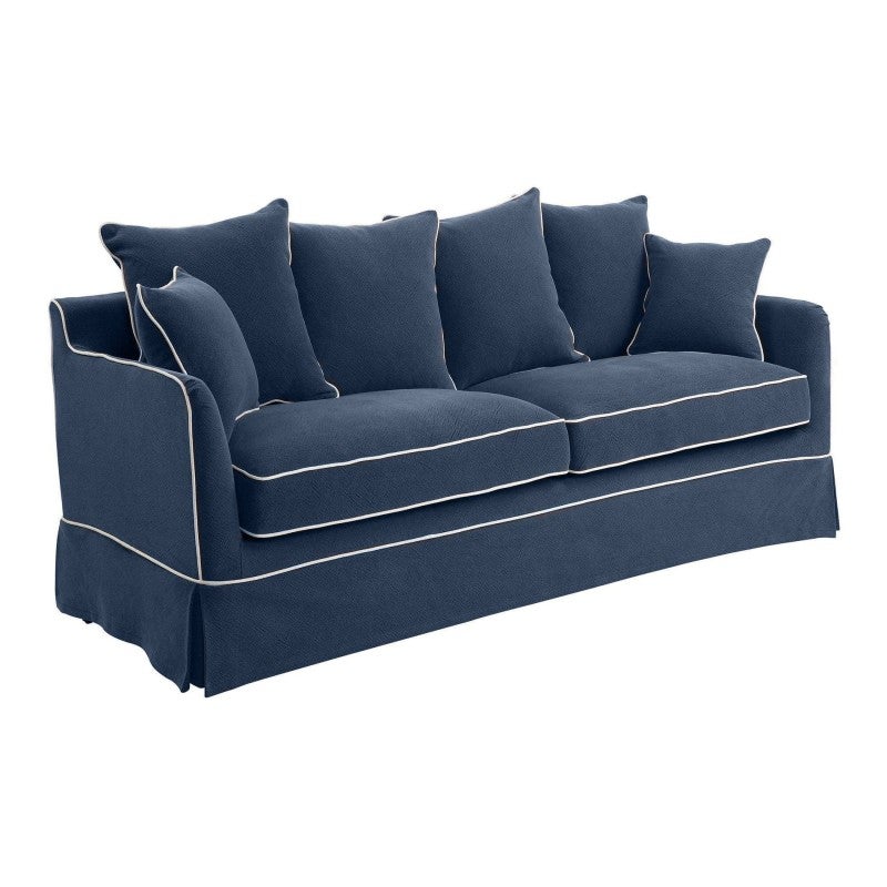 Noosa Fabric Slipcover Sofa Bed, 3 Seater / Queen, Navy with White Piping
