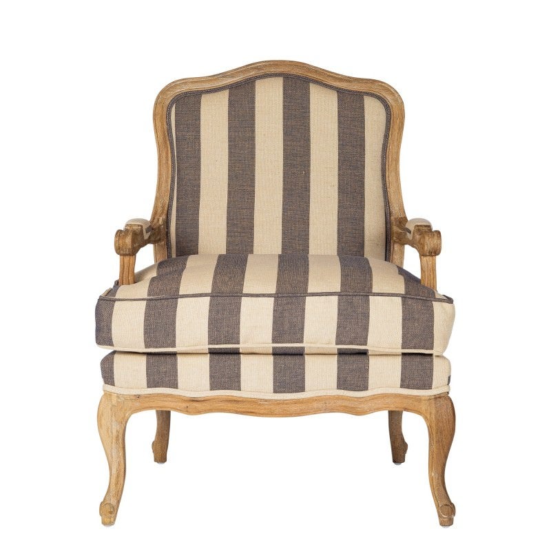Marielle Fabric French Armchair, Blue Stripe