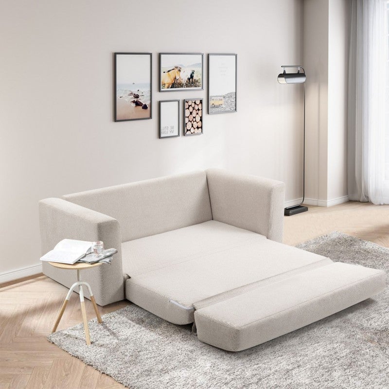 Moana Fabric Fold Out Sofa Bed, Queen, Beige