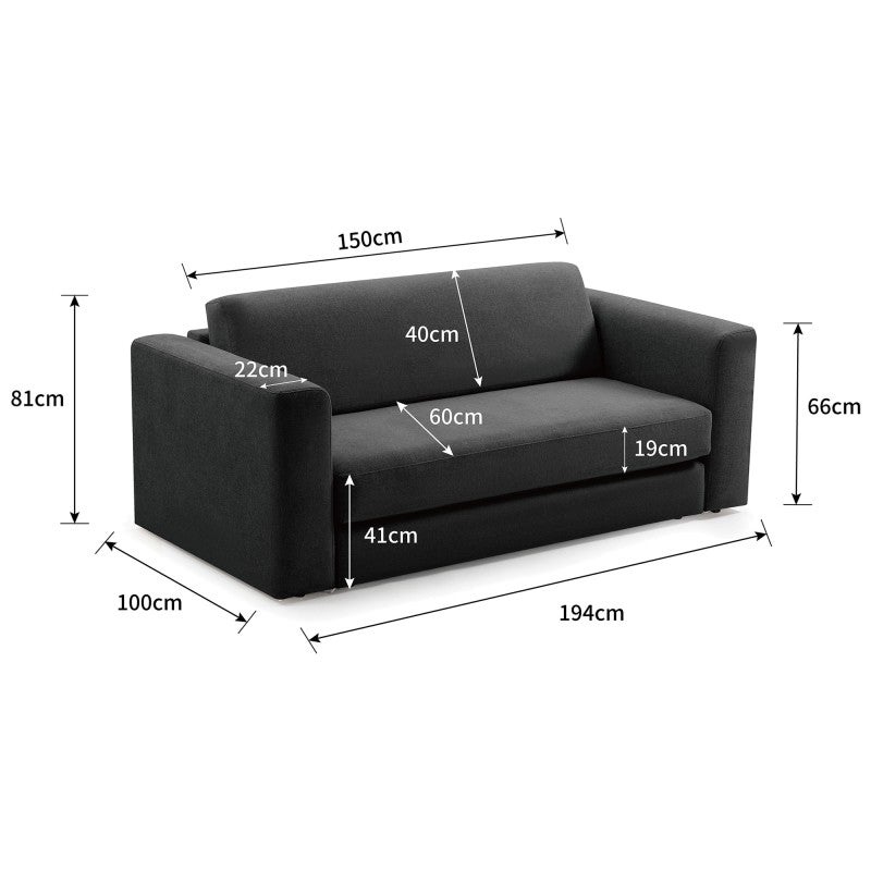 Moana Fabric Fold Out Sofa Bed, Queen, Charcoal