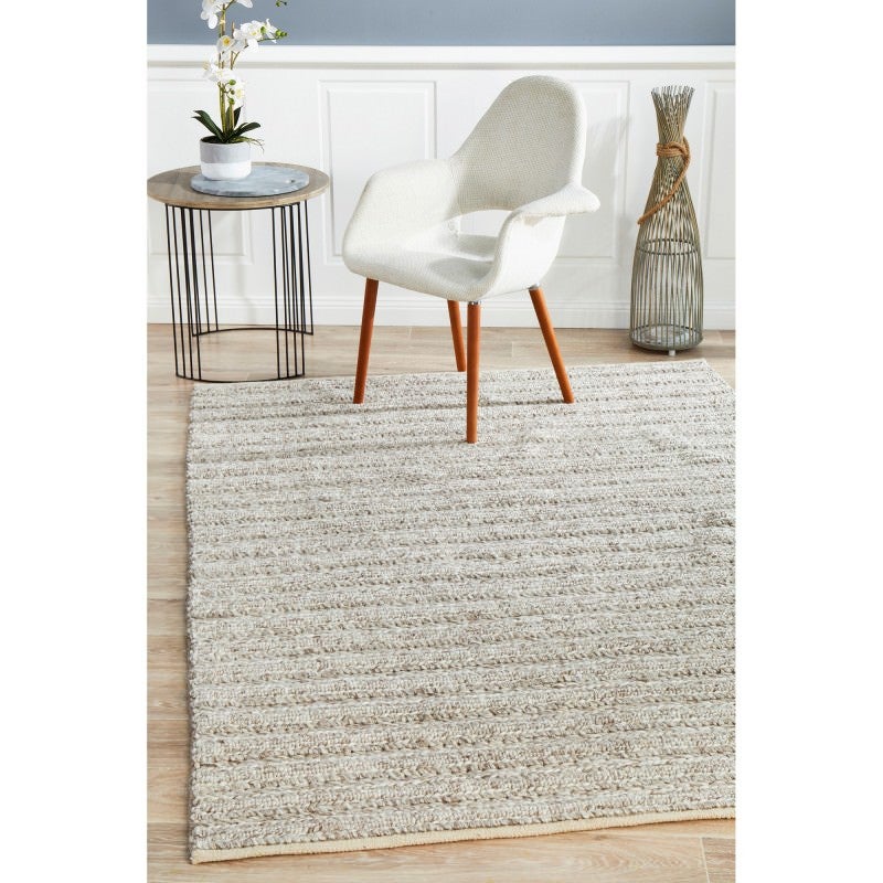 Real Wool Rug Harvest Handwoven Wool Rug, 190x280cm, Natural
