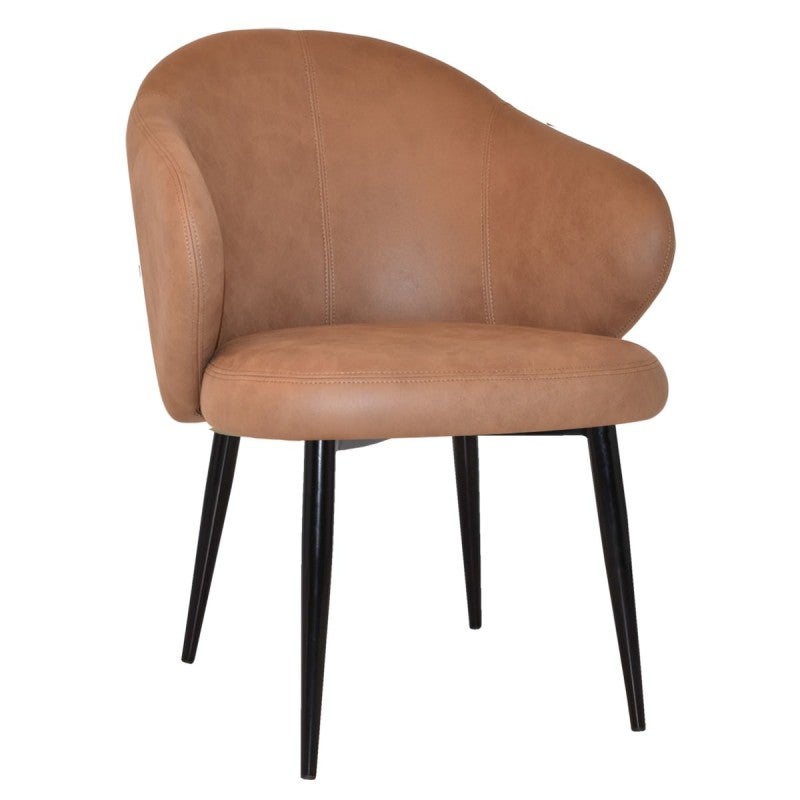Hugo Commercial Grade Pelle Fabric Dining Chair, Metal Leg, Tan / Black