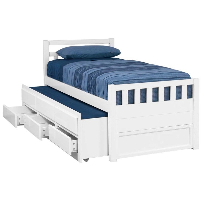 Kruz Wooden Captain Bed with Trundle & Storage Drawers, King Single ...