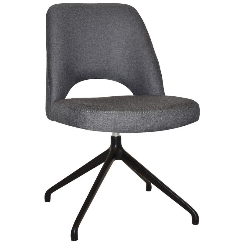 Albury Commercial Grade Gravity Fabric Swivel Dining Chair, V2 Trestle