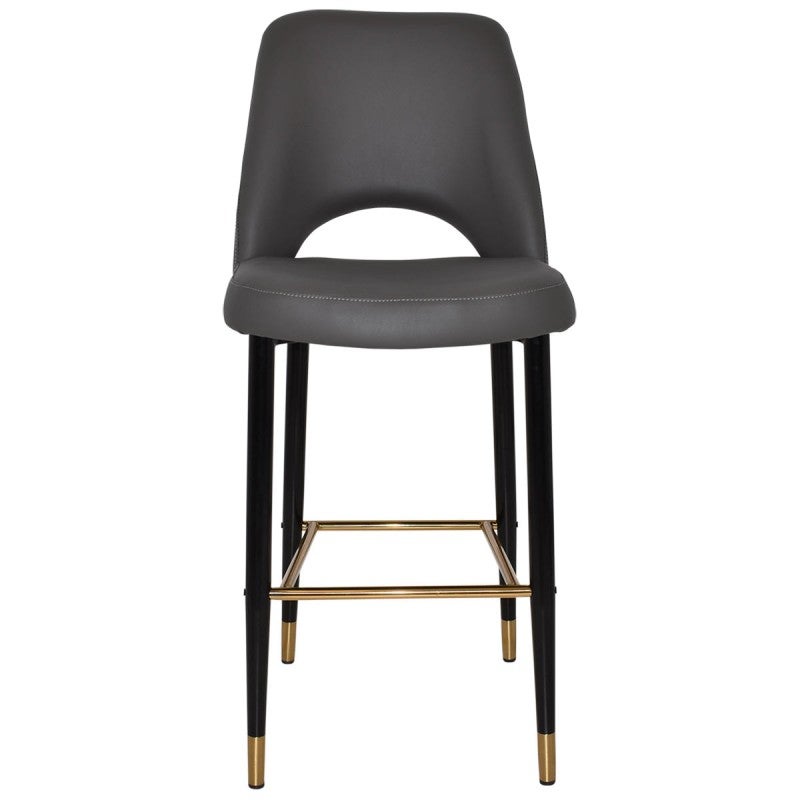 Albury Commercial Grade Vinyl Bar Stool, Metal Leg, Charcoal / Black Brass