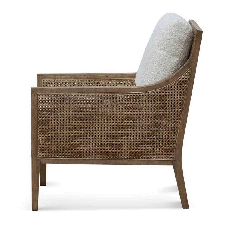 Arroche Oak Timber & Rattan Armchair with Boucle Fabric Cushions