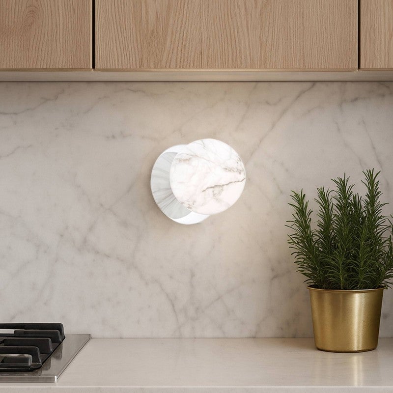 Led Marble Odessa IP44 Dimmable LED Wall Light, Marble Glass Shade, 4000K, Small ...