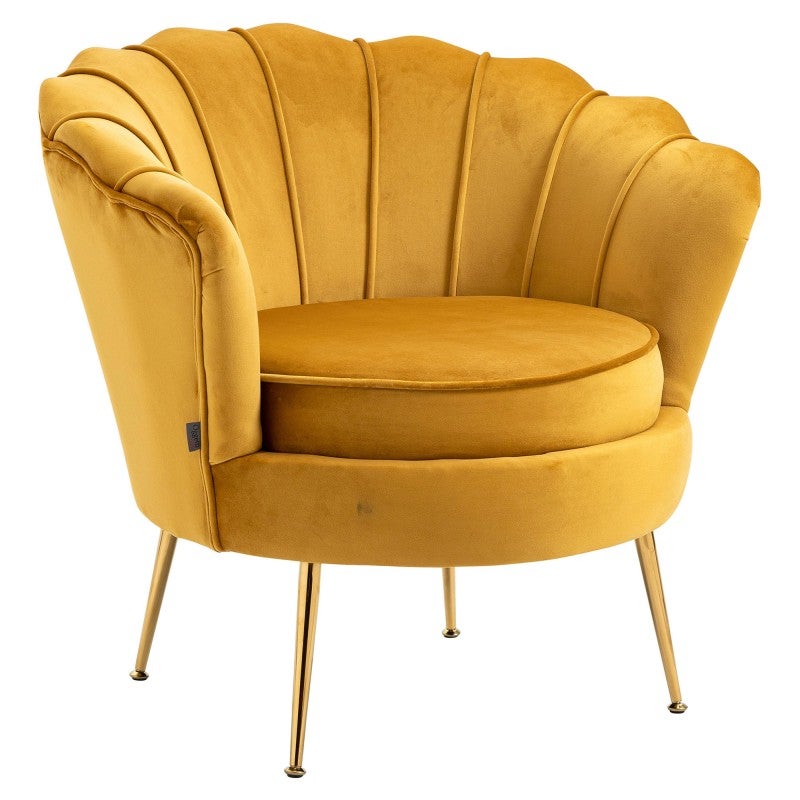 Lotus Velvet Fabric Tub Chair, Mustard / Gold