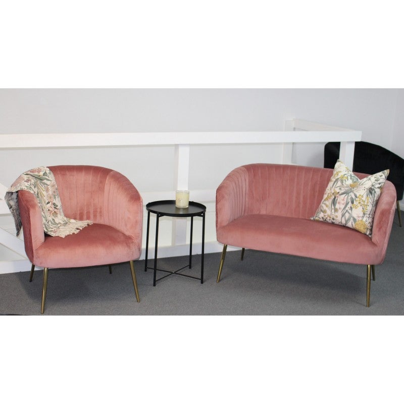 Kenosha Velvet Fabric Sofa, 2 Seater, Blush / Gold