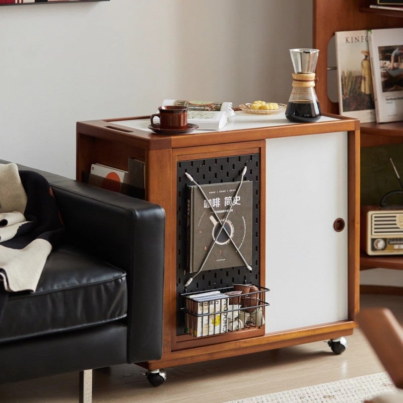 Aerlis Sintered Stone Top Boxwood Bar Cart with Pegboard & Magazine Rack