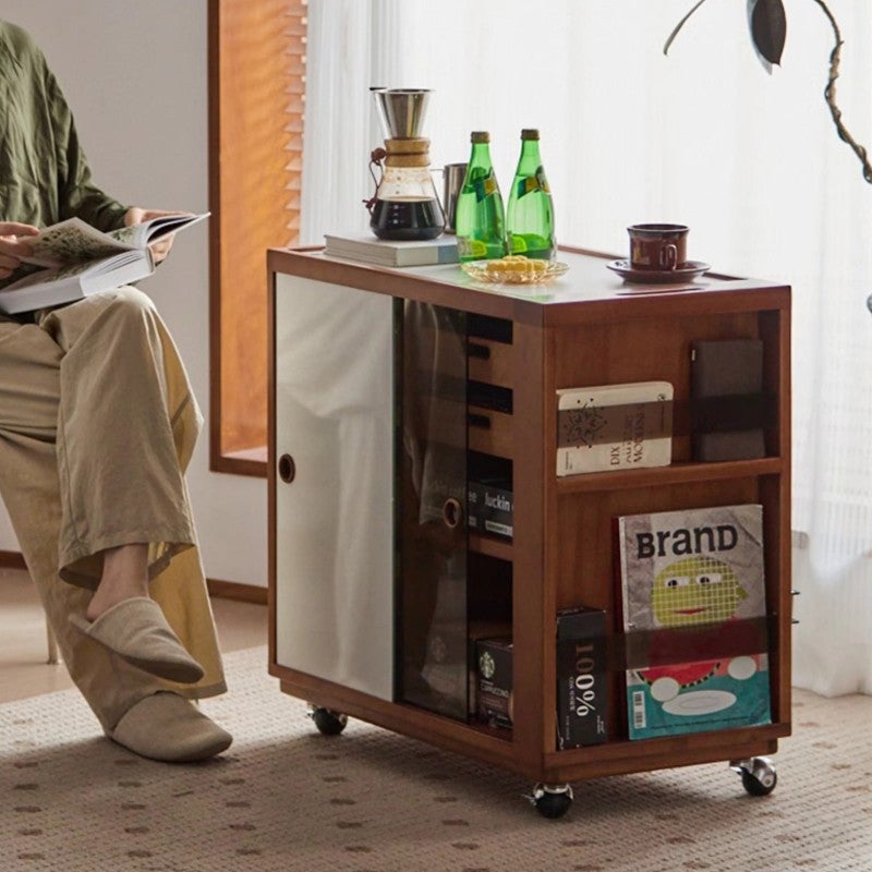 Aerlis Sintered Stone Top Boxwood Bar Cart with Pegboard & Magazine Rack