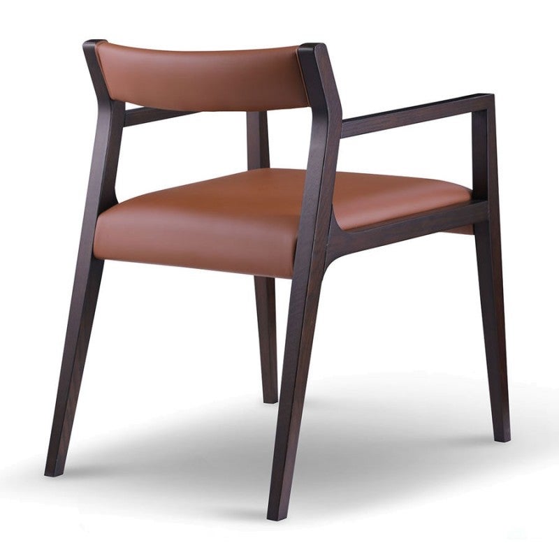 Moltrix Microfiber Leather & Oak Timber Dining Armchair, Caramel / Espresso
