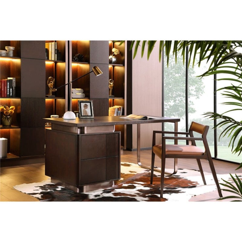 Moltrix Microfiber Leather & Oak Timber Dining Armchair, Caramel / Espresso