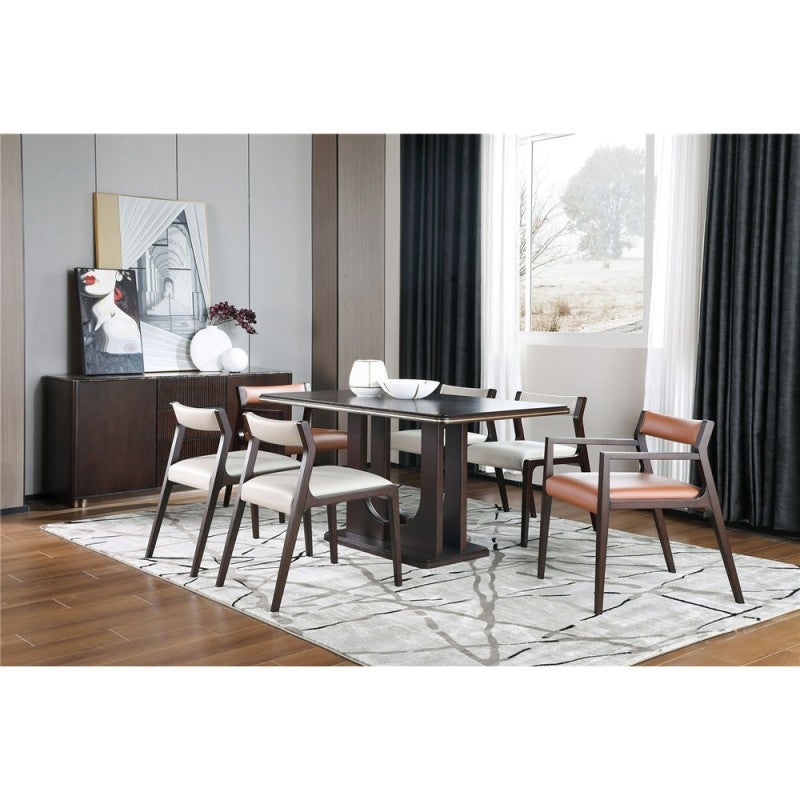 Moltrix Microfiber Leather & Oak Timber Dining Armchair, Caramel / Espresso