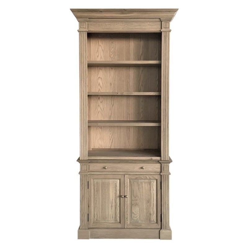 Dundee Oak Timber Library Bookcase, 108cm, Weathered Oak