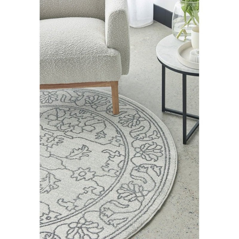 Paradise Bjorn Modern Round Rug, 240cm, Off White / Grey