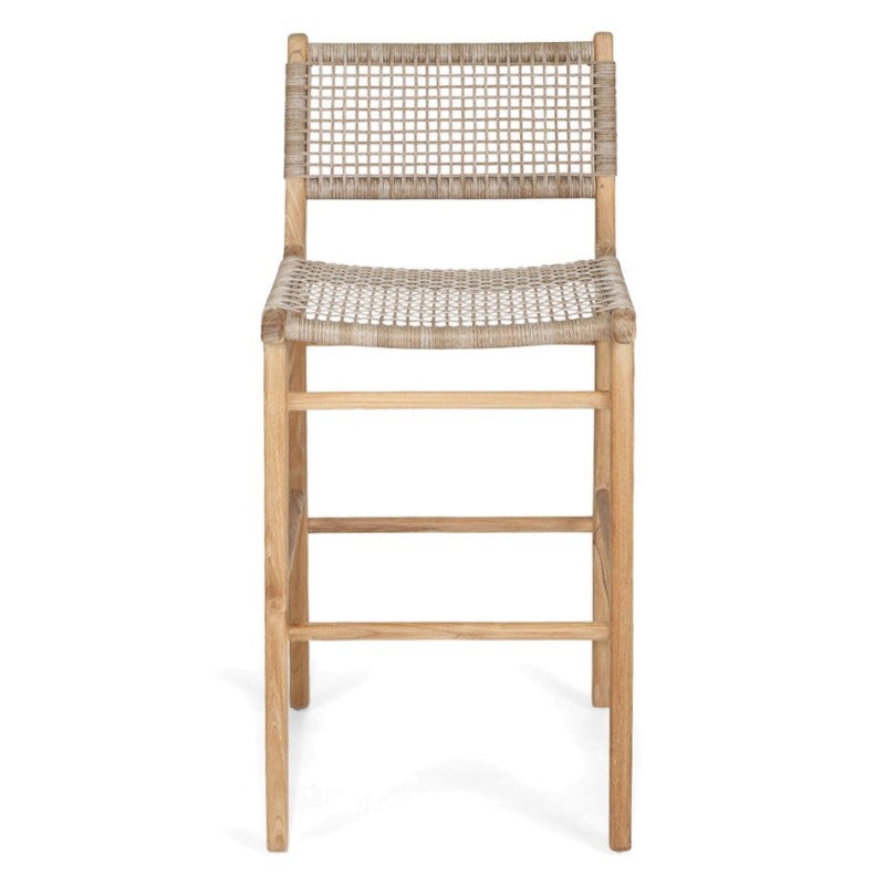Zac Teak Timber & Woven Cord Indoor / Outdoor Bar Stool, Washed Grey