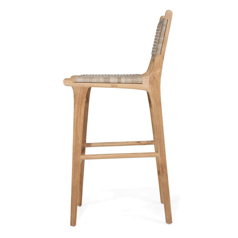 Zac Teak Timber & Woven Cord Indoor / Outdoor Bar Stool, Washed Grey
