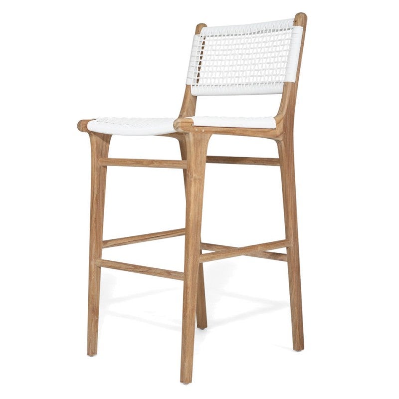 Zac Teak Timber & Woven Cord Indoor / Outdoor Bar Stool, White / Natural