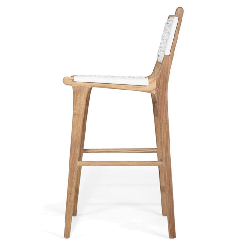 Zac Teak Timber & Woven Cord Indoor / Outdoor Bar Stool, White / Natural