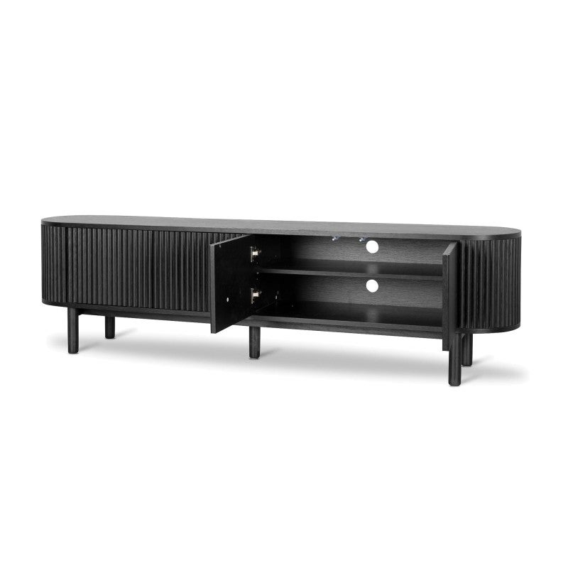 Malin Wooden 4 Door Oval TV Unit, 200cm, Black